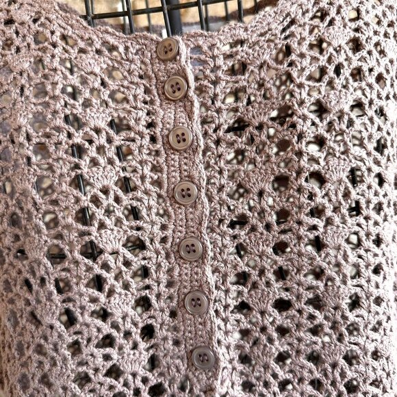 Vintage Newport News Crochet Dress Girls Large Tunic Taupe Short Sleeves… - Picture 5 of 12